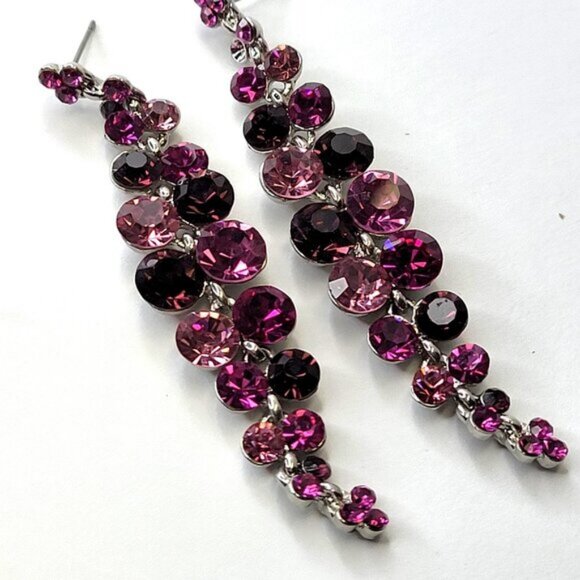 Purple Crystal Drop Earrings Long Dangling Crystal Earrings - Picture 1 of 6